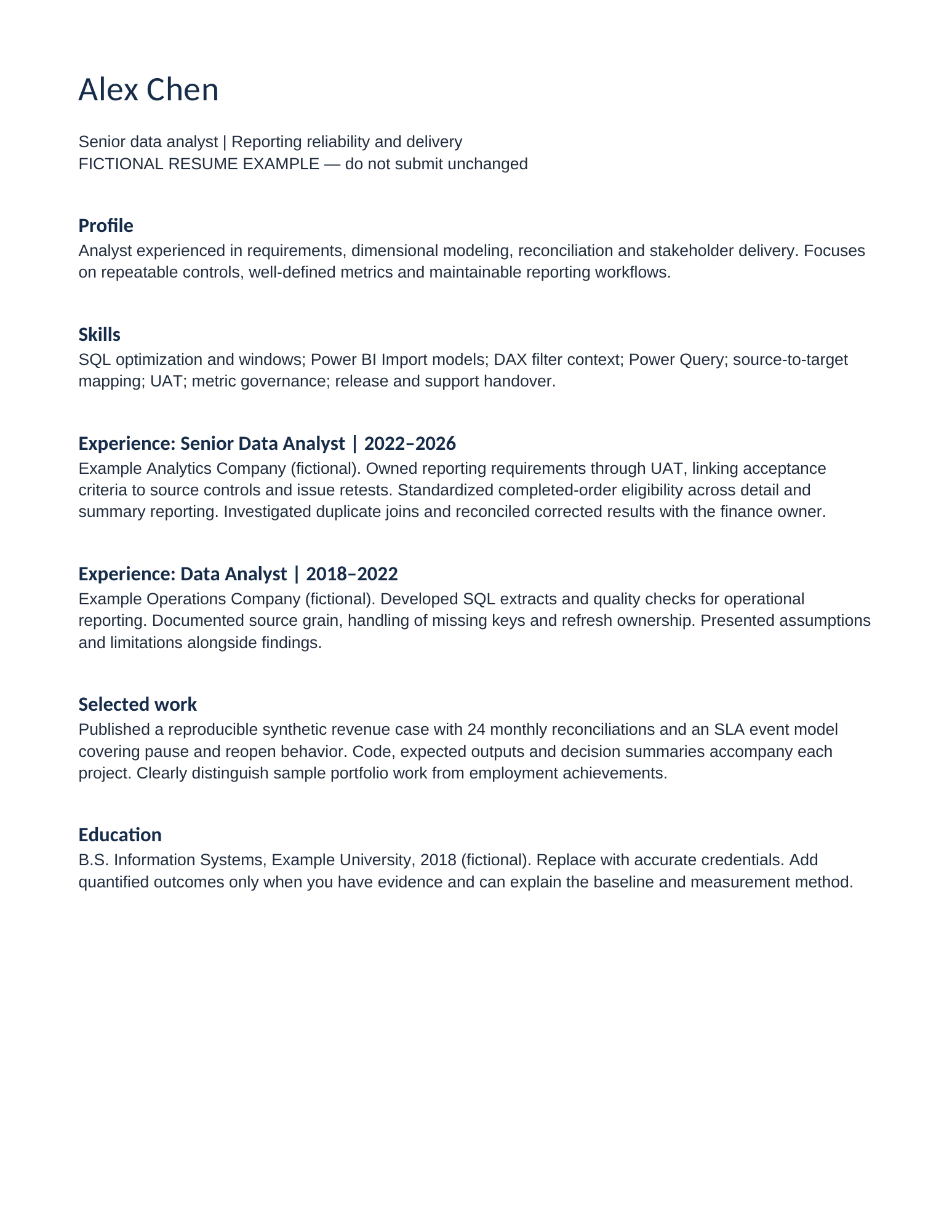 Preview of Data Analyst Resume Template